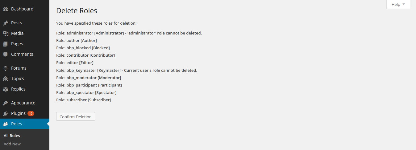 WordPress Delete Role